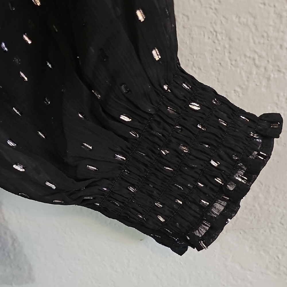 Old Navy Sheer Blouse with Silver Dots and Smocking, Lined, Womens Large - Picture 3 of 9